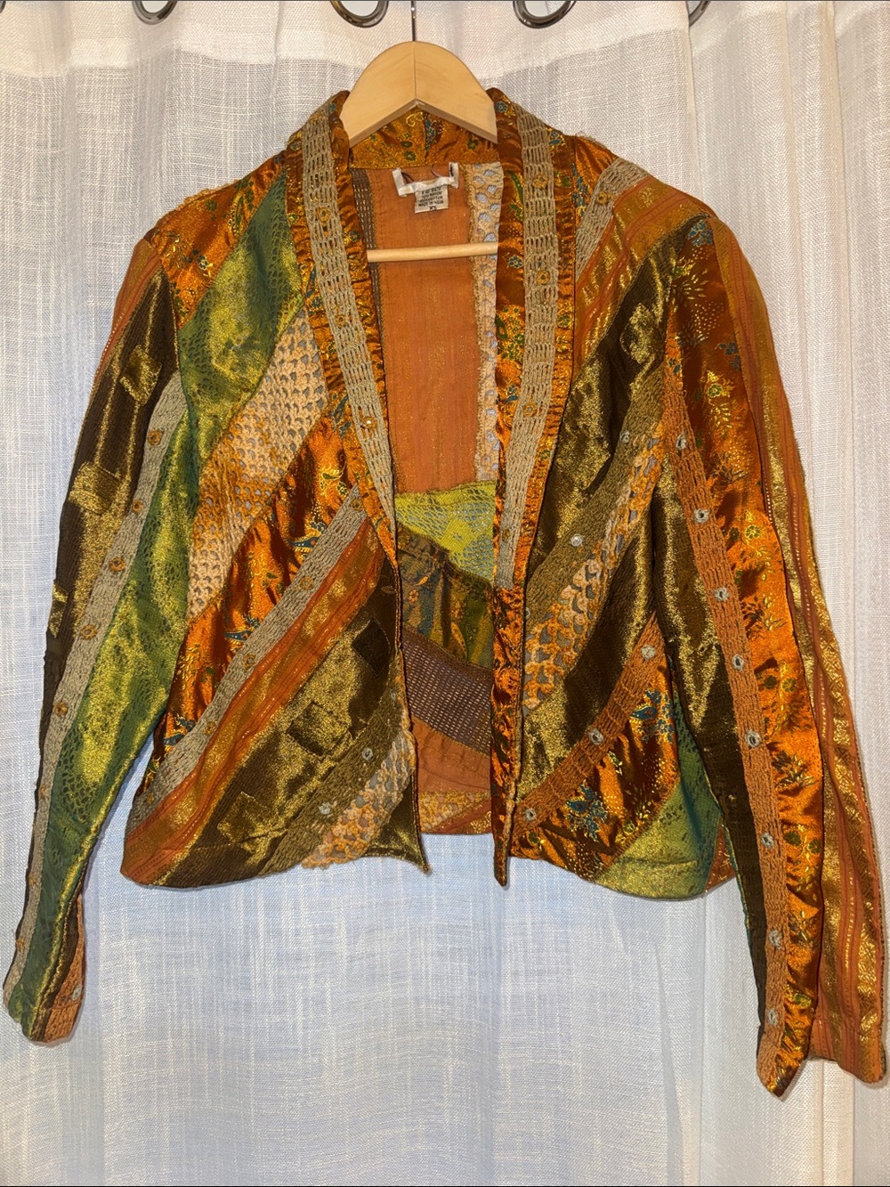 Indie Boho Patchwork Metallic Fabric Jacket - Multi-Color Women’s XS